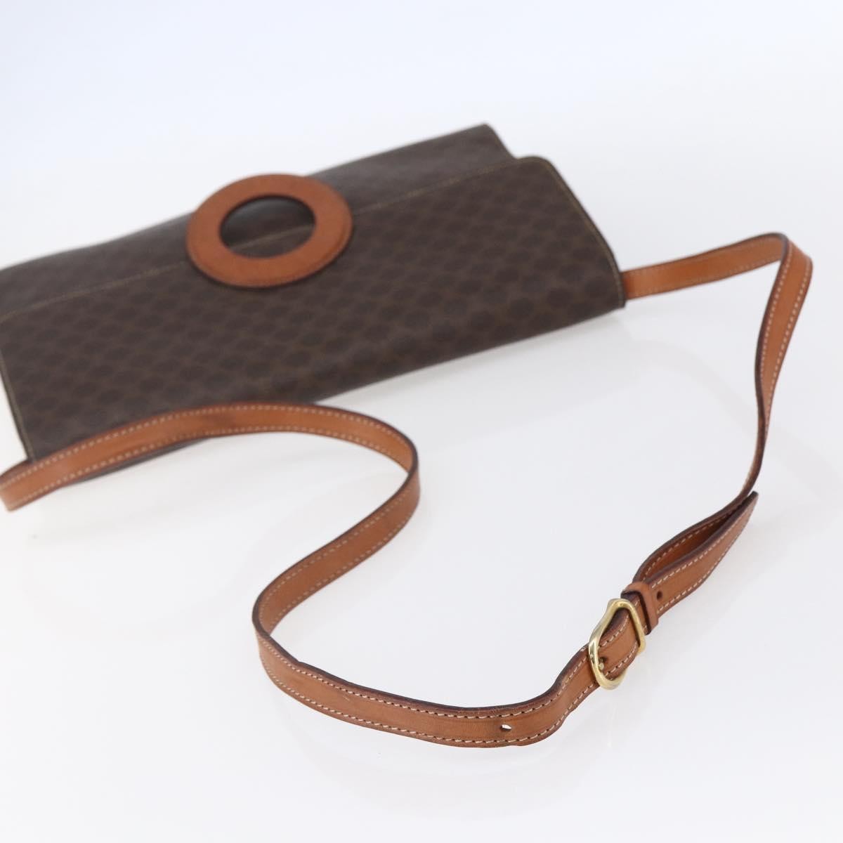 Celine Vintage Macadam Circle Logo Shoulder Bag Canvas And Leather Brown Canvas Shoulder Bag Bag