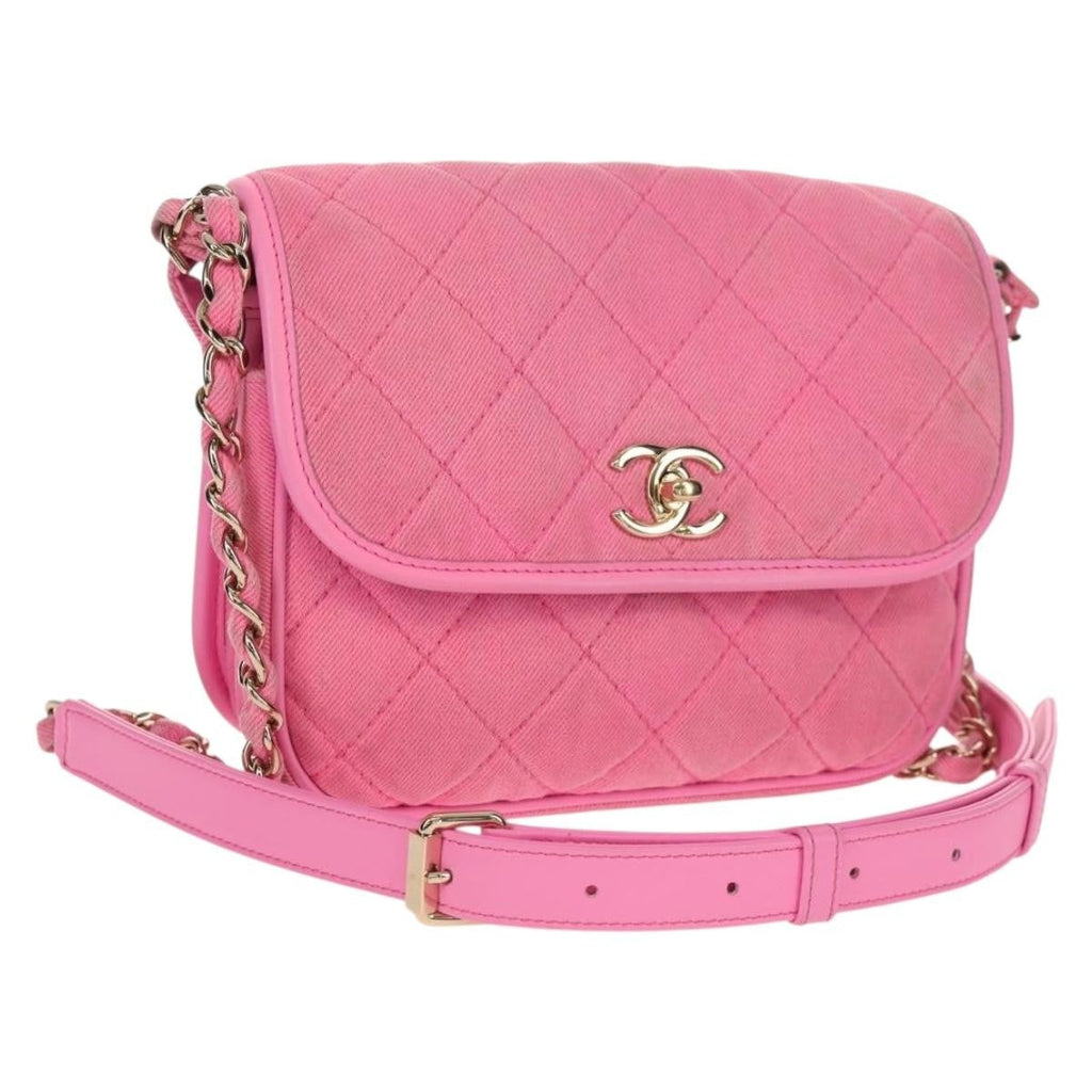 Chanel Flap Messenger Bag Quilted Denim Pink Canvas Shoulder Bag Bag