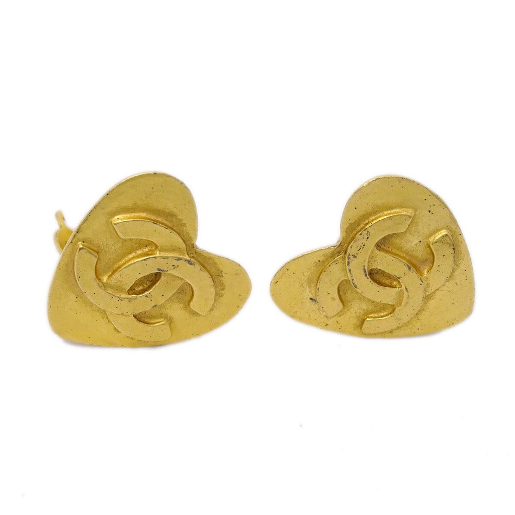 Chanel Vintage Cc Heart Clip-On Earrings Metal Gold Gold_Plated Earrings Jewelry