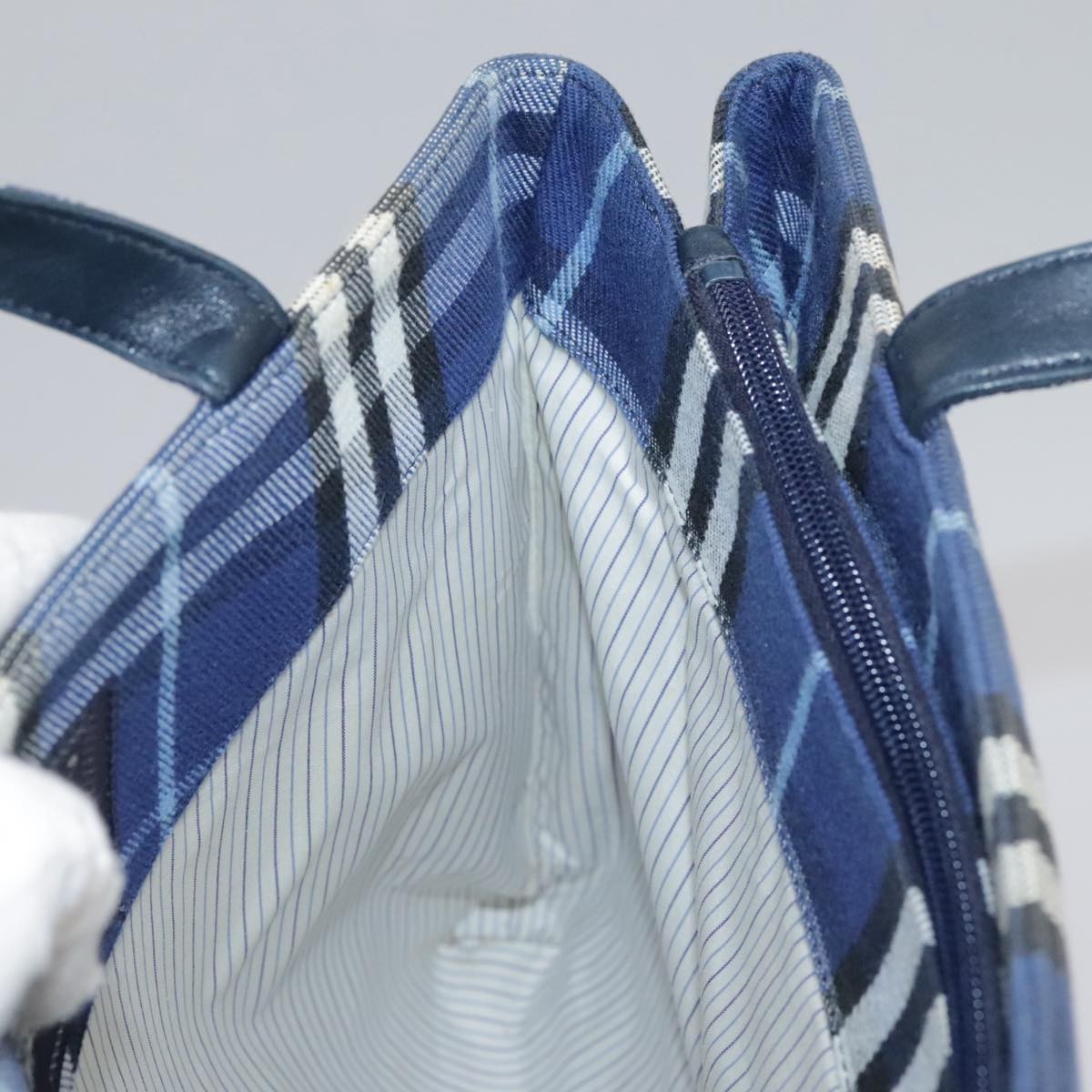 Burberry Nova Check Tote Canvas Check Pattern Blue Canvas Tote Bag