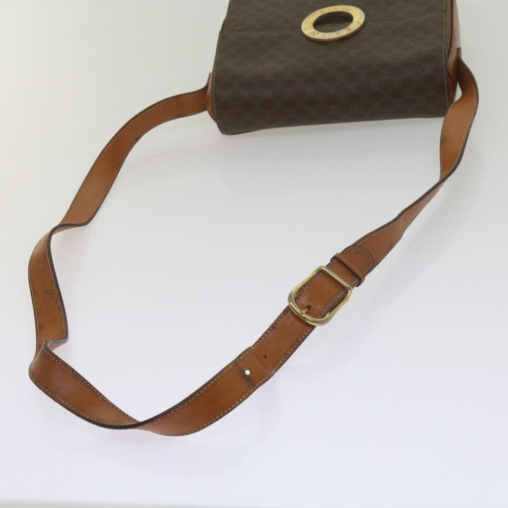 Celine Vintage Macadam Circle Logo Shoulder Bag Canvas And Leather Brown Canvas Shoulder Bag Bag