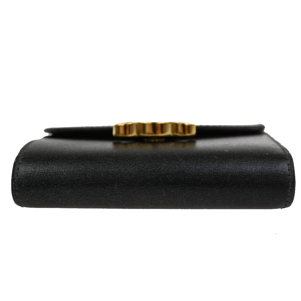 Celine Triomphe Trifold Wallet Leather Black Leather Wallets Accessory