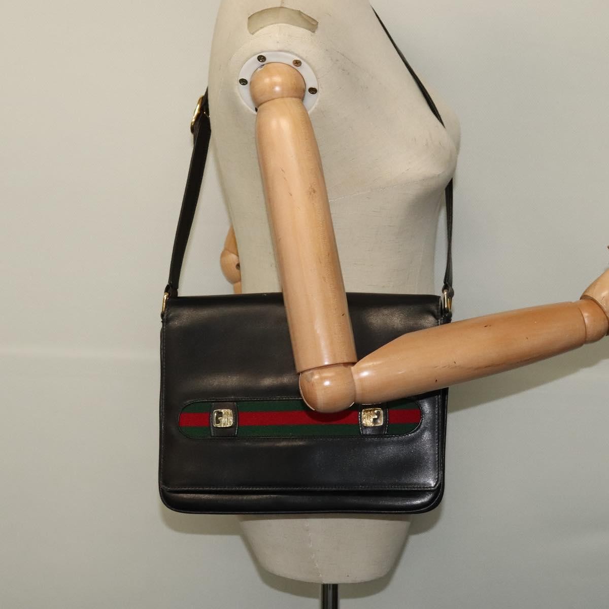 Gucci Sherry Line Shoulder Bag Leather Black Leather Shoulder Bag Bag (Pre-Owned)