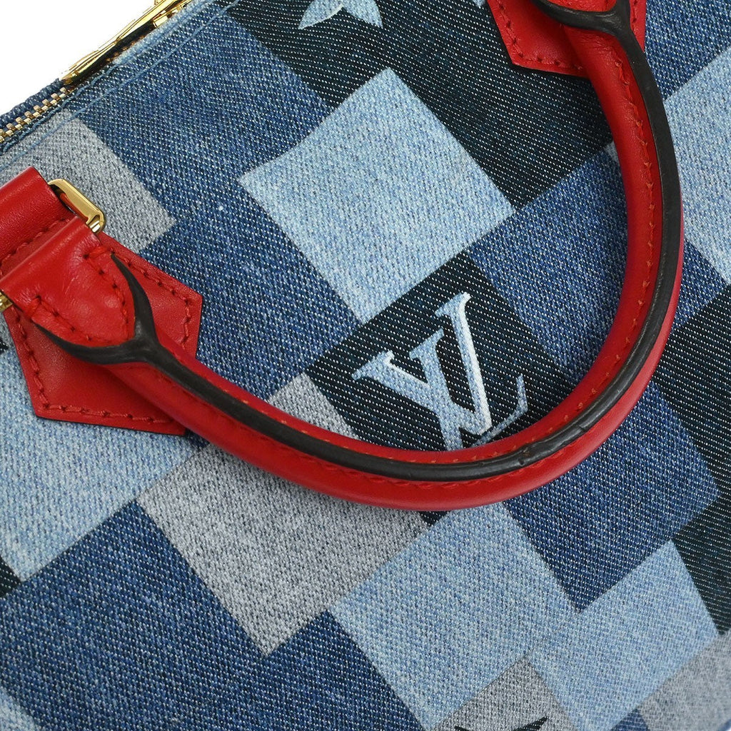 Louis Vuitton Speedy Bandouliere Bag Damier And Monogram Patchwork Denim Blue Denim_Jeans Handbag