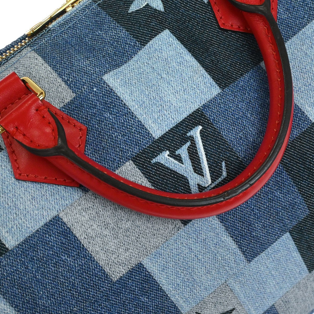 Louis Vuitton Speedy Bandouliere Bag Damier And Monogram Patchwork Denim Blue Denim_Jeans Handbag