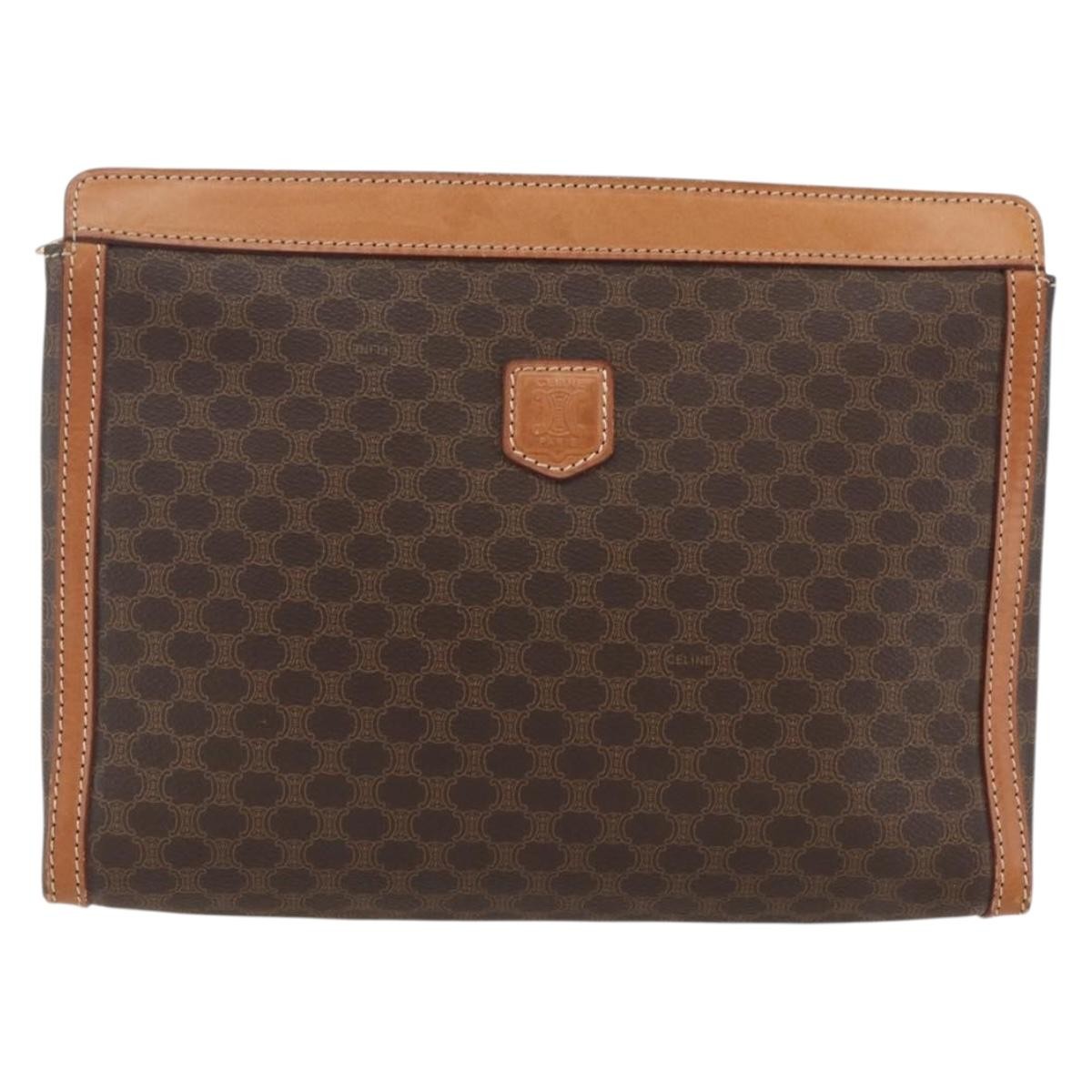 Celine Macadam Pochette Canvas Brown Pvc Clutche & Pouche Bag