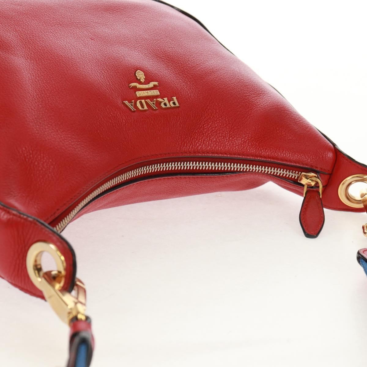 Prada Striped Strap Zip Hobo Vitello Daino Red Leather Shoulder Bag Bag