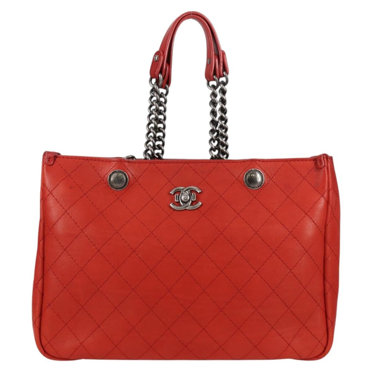 Chanel Shopping Tote Quilted Caviar Orange Leather Shoulder Bag Bag