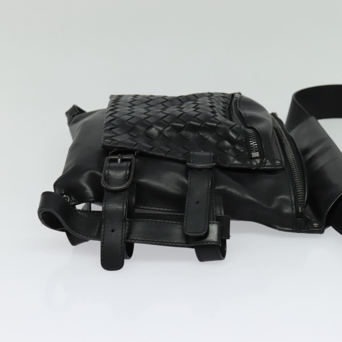 Bottega Veneta Utility Waist Bag Leather With Intrecciato Black Leather Shoulder Bag Bag