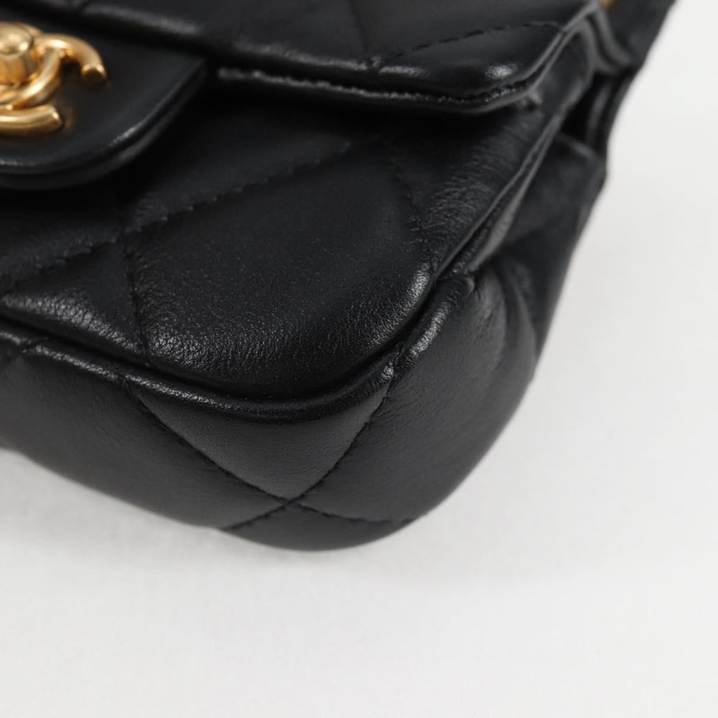 Chanel Lady Handle Flap Card Holder On Chain Quilted Calfskin Black Leather Bag