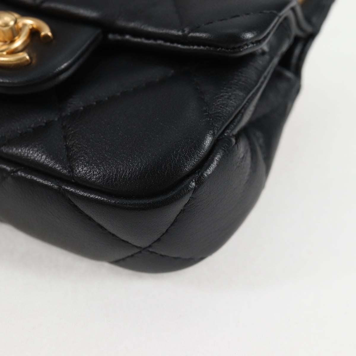 Chanel Lady Handle Flap Card Holder On Chain Quilted Calfskin Black Leather Bag
