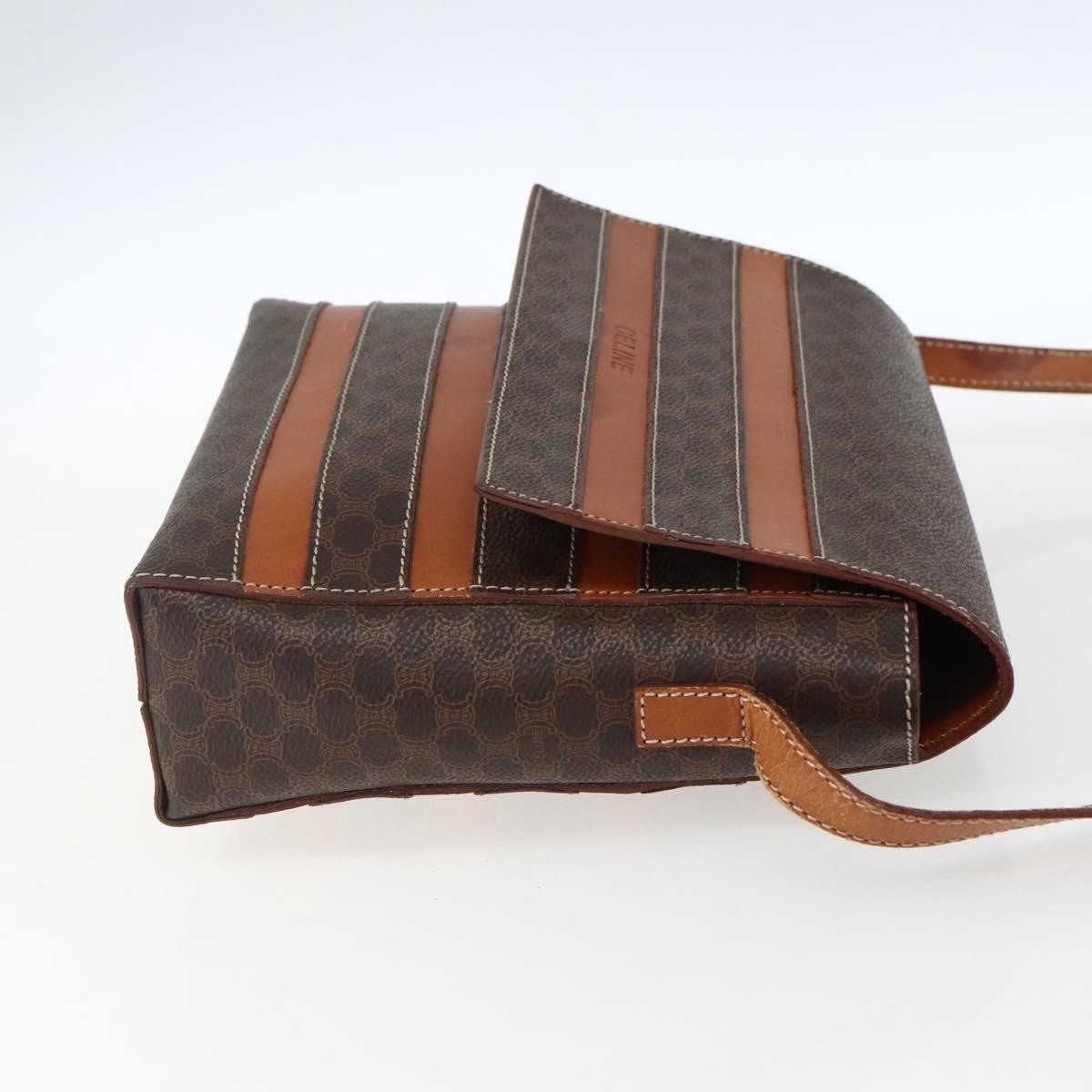 Celine Vintage Macadam Shoulder Bag Canvas And Leather Brown Canvas Shoulder Bag Bag