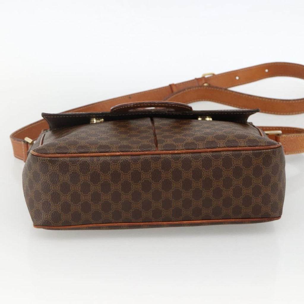 Celine Vintage Macadam Circle Logo Shoulder Bag Canvas And Leather Brown Canvas Shoulder Bag Bag