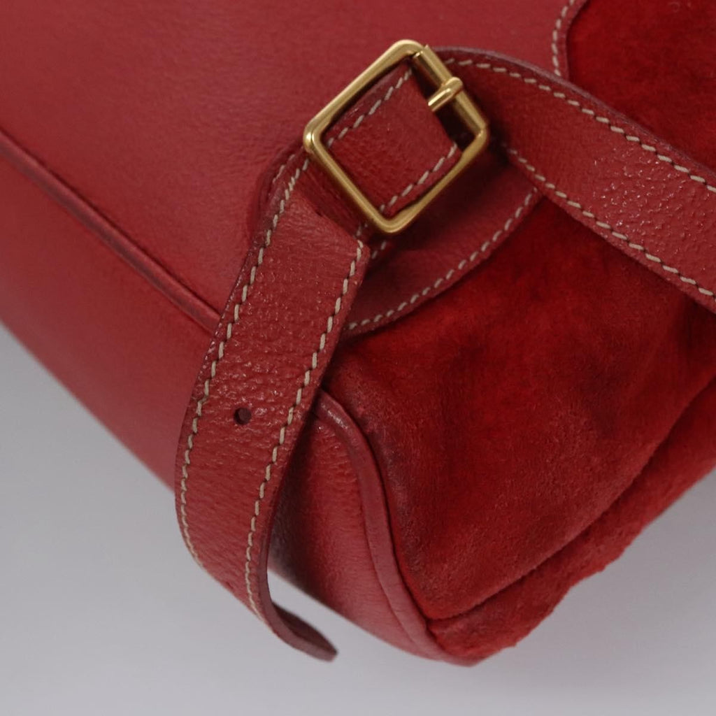 Gucci Vintage Bamboo Backpack Suede And Leather Red Suede Backpack Bag (Pre-Owned)