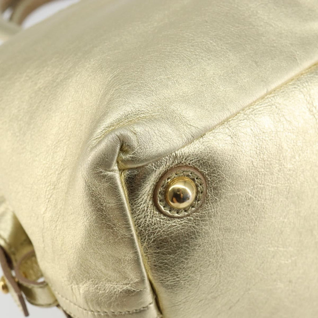 Saint Laurent Easy Y Bag Pebbled Leather Gold Leather Bag (Pre-Owned)