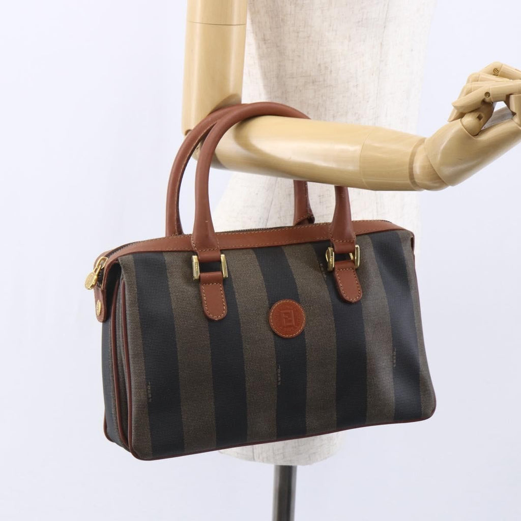 Fendi Vintage Pequin Convertible Boston Bag Coated Canvas Brown Canvas Handbag