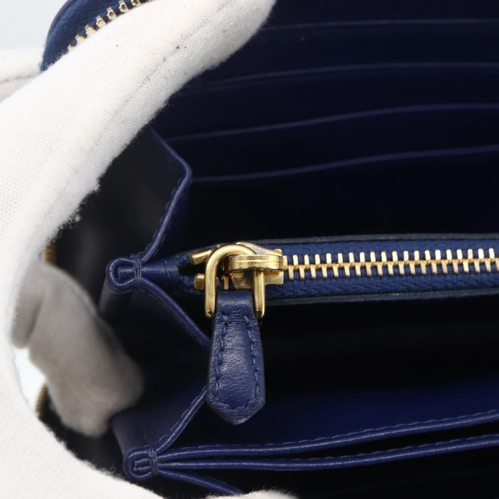 Prada Zip Around Organizer Wallet Saffiano Leather With Applique Blue Leather Wallets Accessory