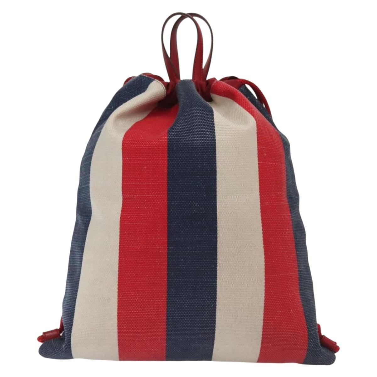 Gucci Logo Drawstring Backpack Striped Canvas Multicolour Canvas Backpack Bag (Pre-Owned)