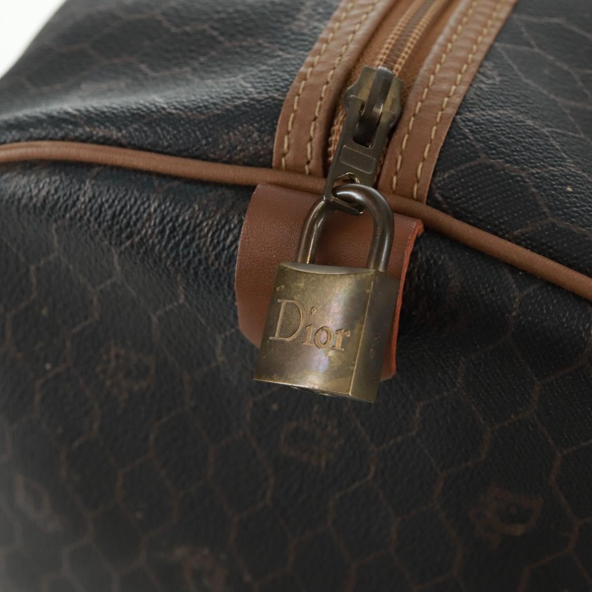 Christian Dior Vintage Honeycomb Boston Bag Canvas And Leather Black Canvas Travel Bag Bag (Pre-Owned)