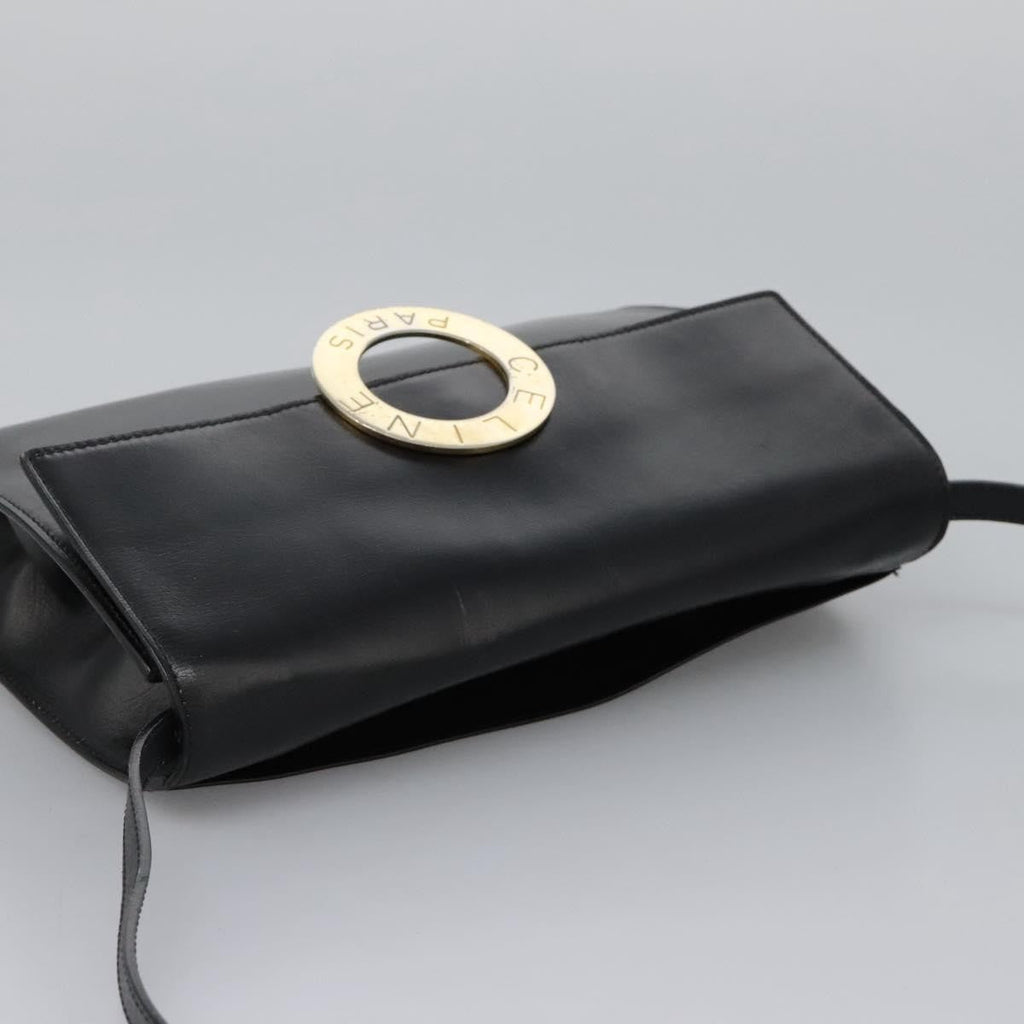 Celine Vintage Circle Logo Crossbody Bag Leather Black Leather Bag