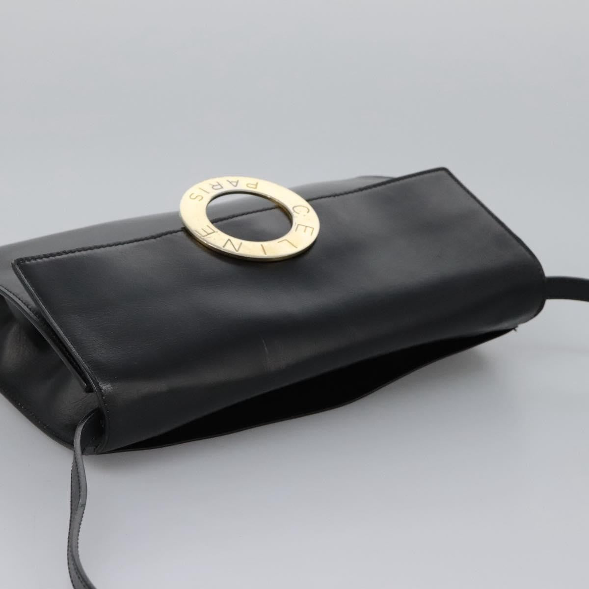 Celine Vintage Circle Logo Crossbody Bag Leather Black Leather Bag