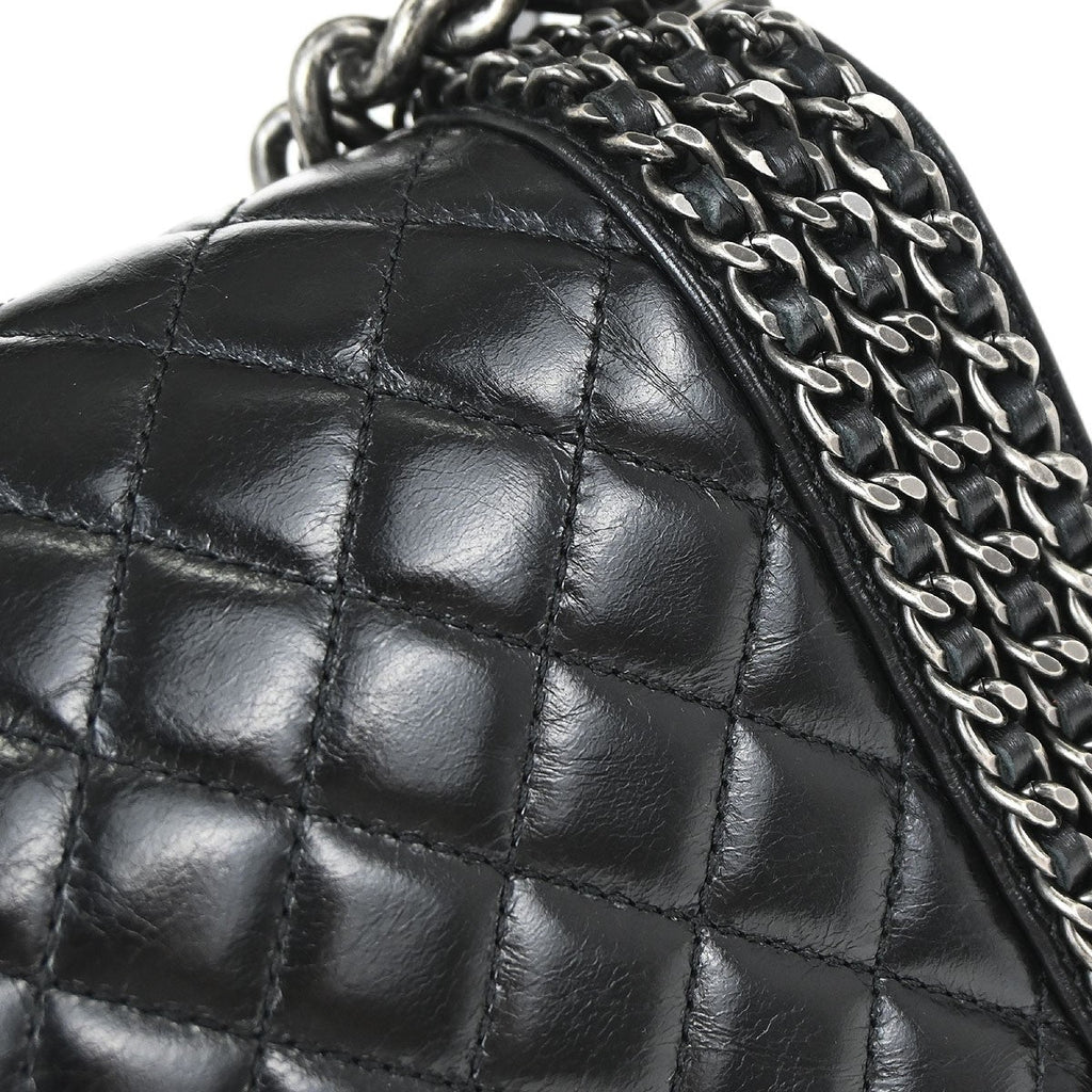 Chanel Boy Flap Bag Quilted Glazed Calfskin Black Leather Handbag