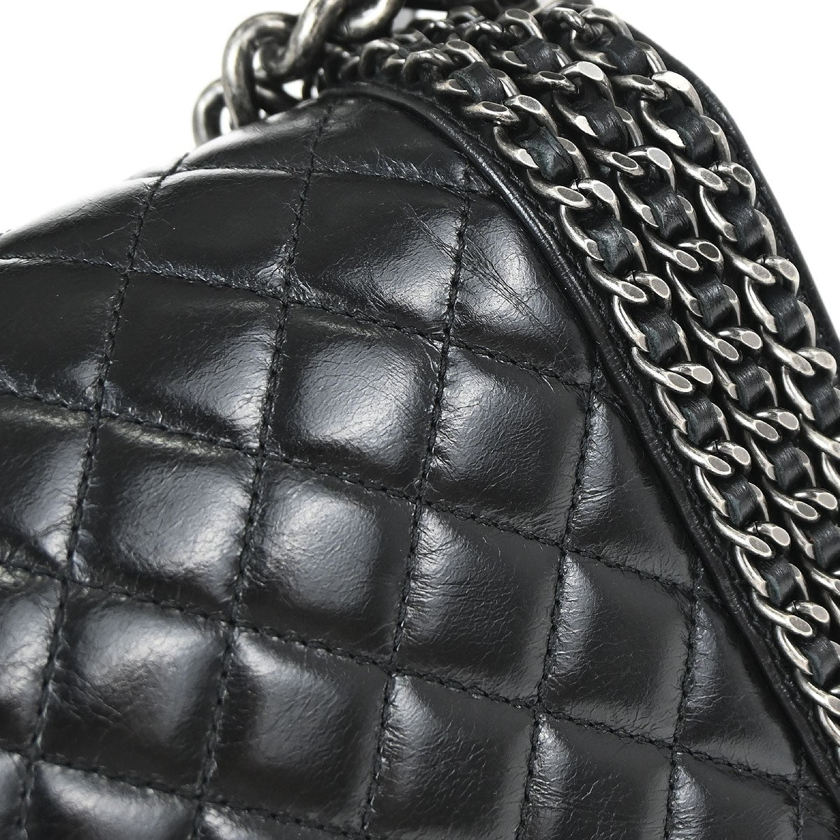 Chanel Boy Flap Bag Quilted Glazed Calfskin Black Leather Handbag