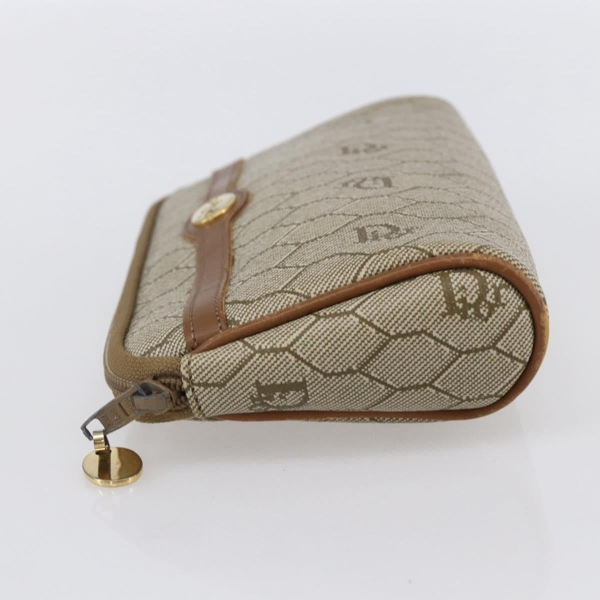 Christian Dior Vintage Honeycomb Zip Pouch Canvas And Leather Beige Canvas Clutche & Pouche Bag (Pre-Owned)