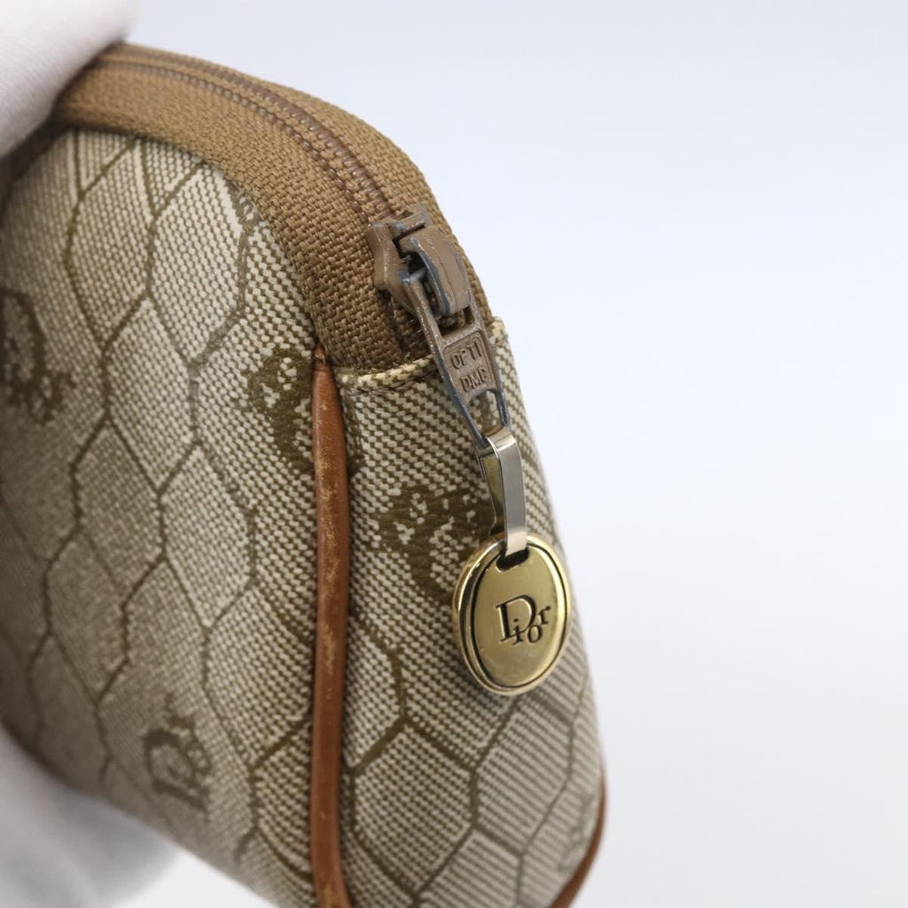 Christian Dior Vintage Honeycomb Zip Pouch Canvas And Leather Beige Canvas Clutche & Pouche Bag (Pre-Owned)