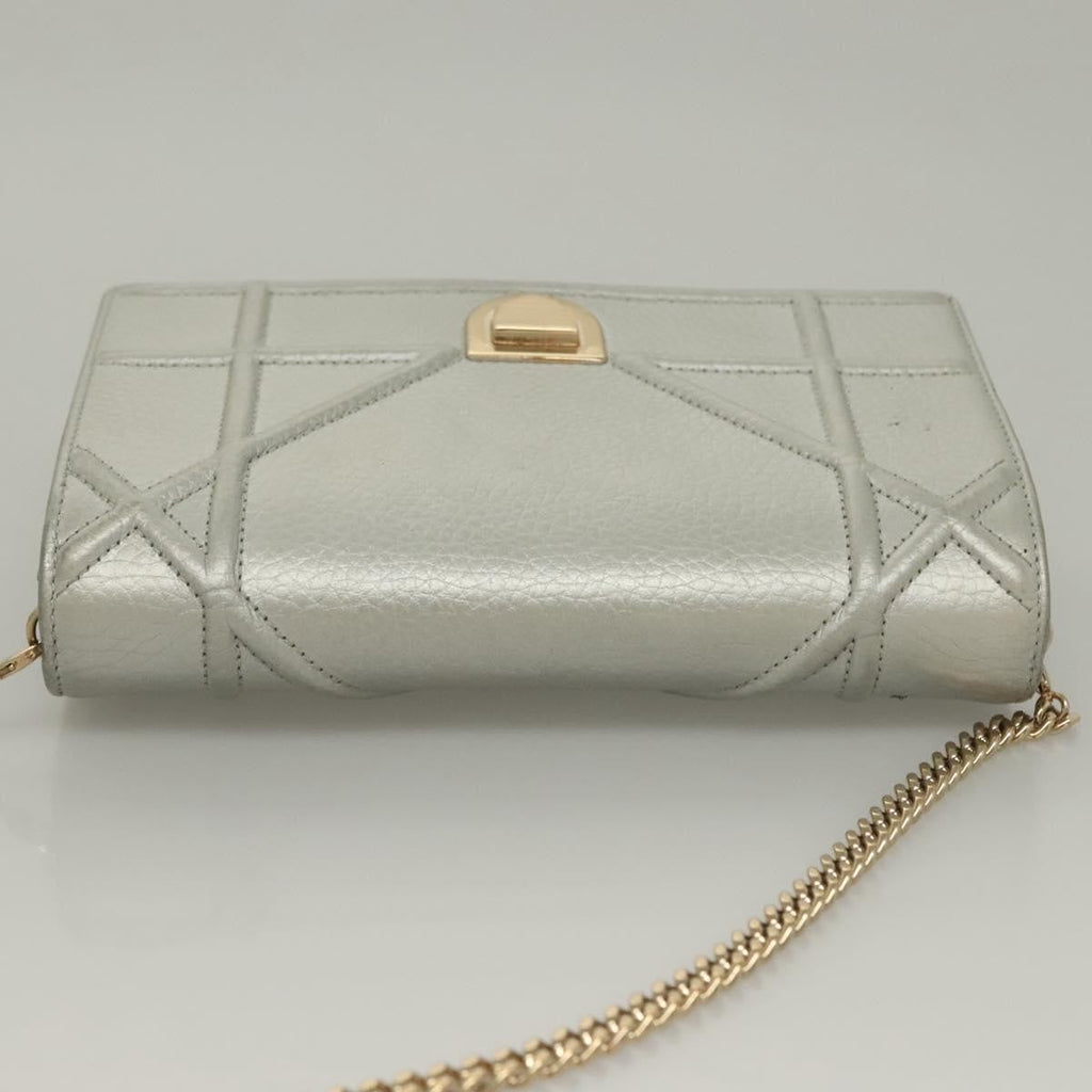 Christian Dior Diorama Wallet On Chain Leather Silver Leather Bag (Pre-Owned)