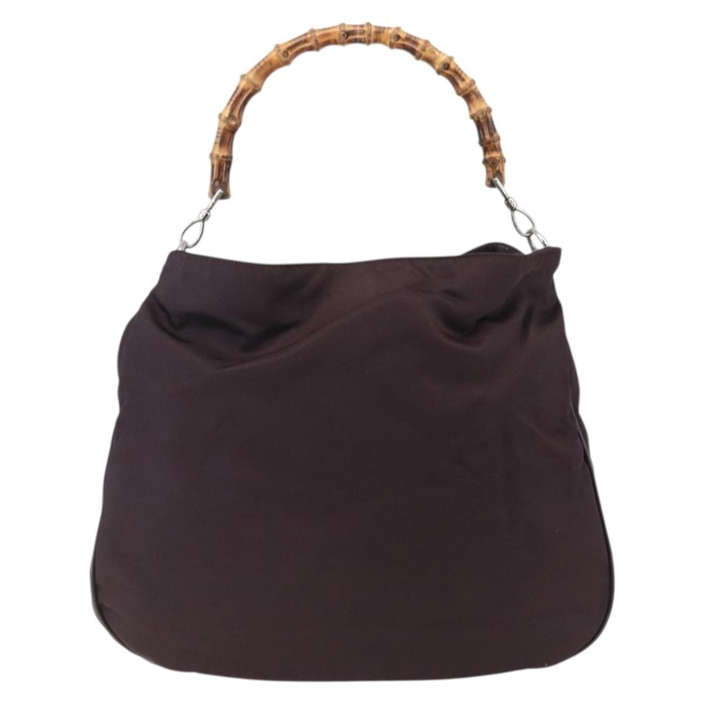 Gucci Vintage Bamboo Handle Bag Nylon Burgundy Nylon Handbag (Pre-Owned)