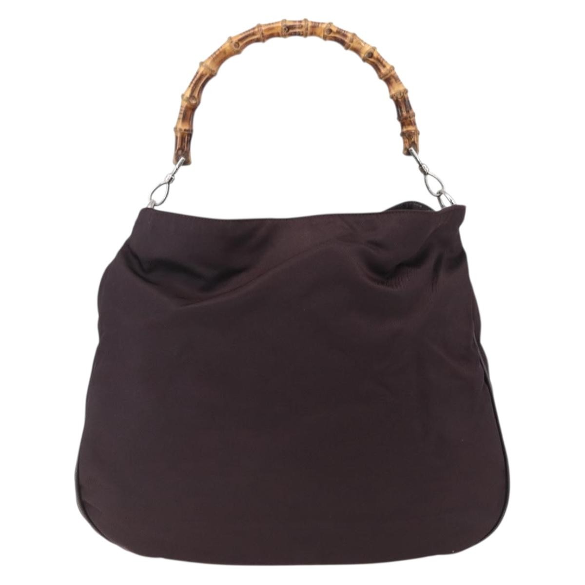 Gucci Vintage Bamboo Handle Bag Nylon Burgundy Nylon Handbag (Pre-Owned)