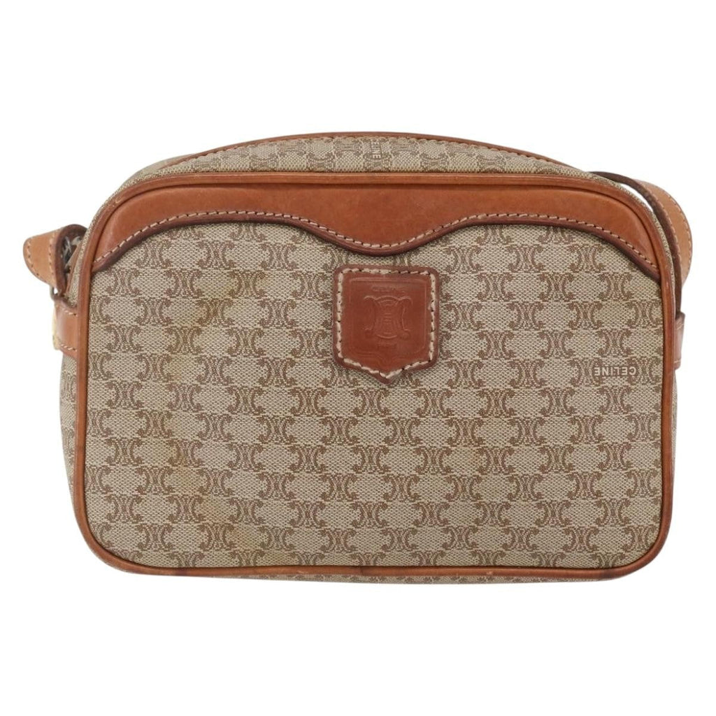 Celine Vintage Macadam Shoulder Bag Canvas And Leather Beige Canvas Shoulder Bag Bag