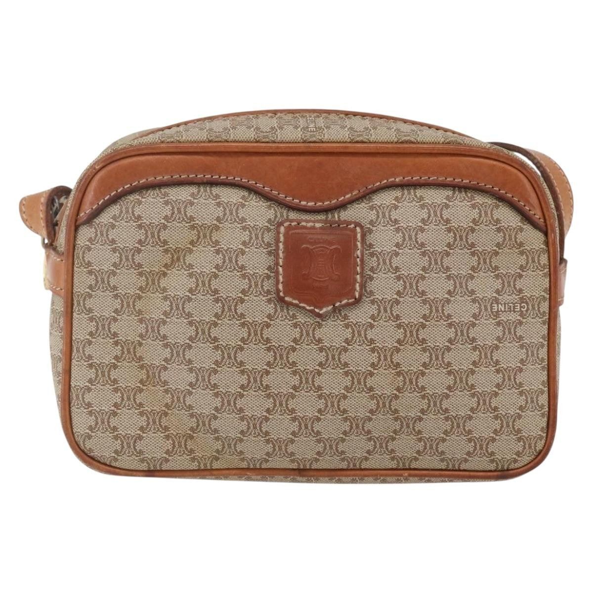 Celine Vintage Macadam Shoulder Bag Canvas And Leather Beige Canvas Shoulder Bag Bag