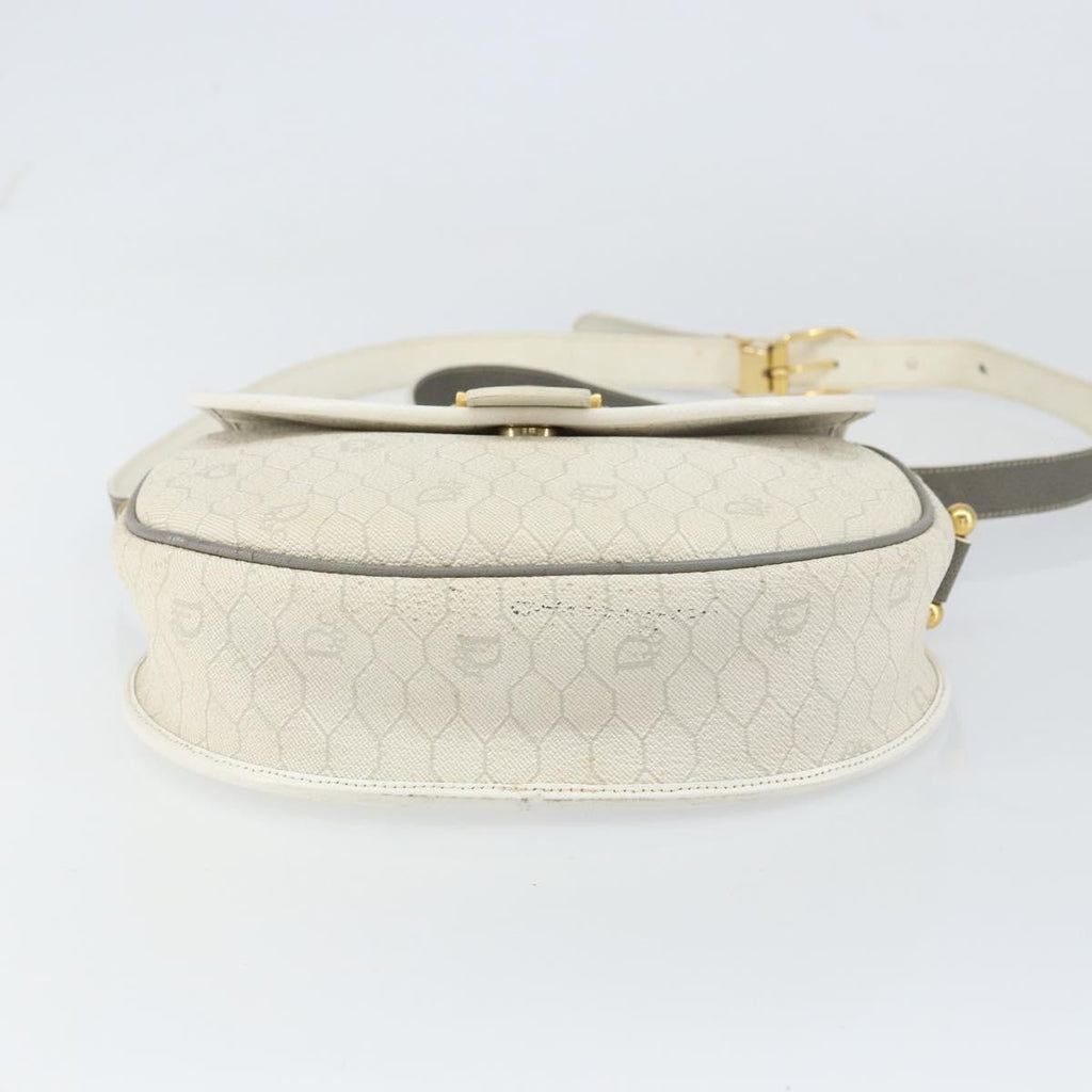 Christian Dior Vintage Honeycomb Flap Crossbody Bag Canvas And Leather White Canvas Shoulder Bag Bag (Pre-Owned)