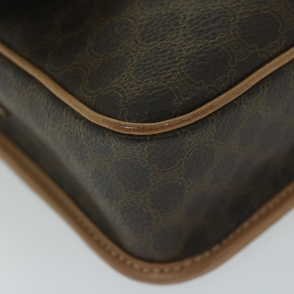 Celine Vintage Macadam Circle Logo Shoulder Bag Canvas And Leather Brown Canvas Shoulder Bag Bag