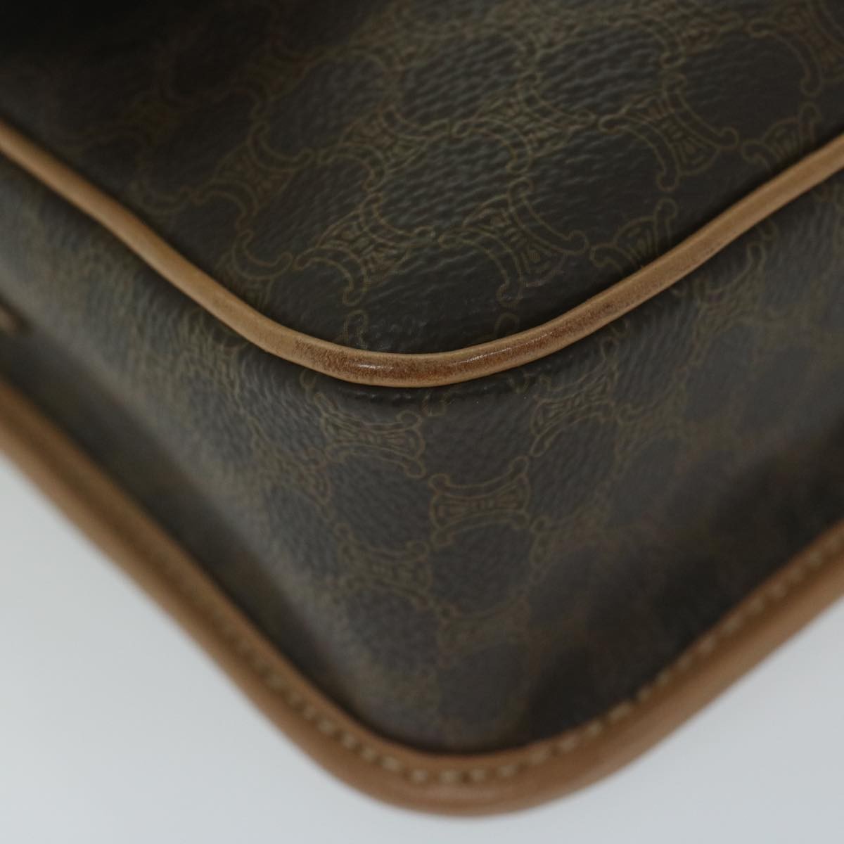 Celine Vintage Macadam Circle Logo Shoulder Bag Canvas And Leather Brown Canvas Shoulder Bag Bag