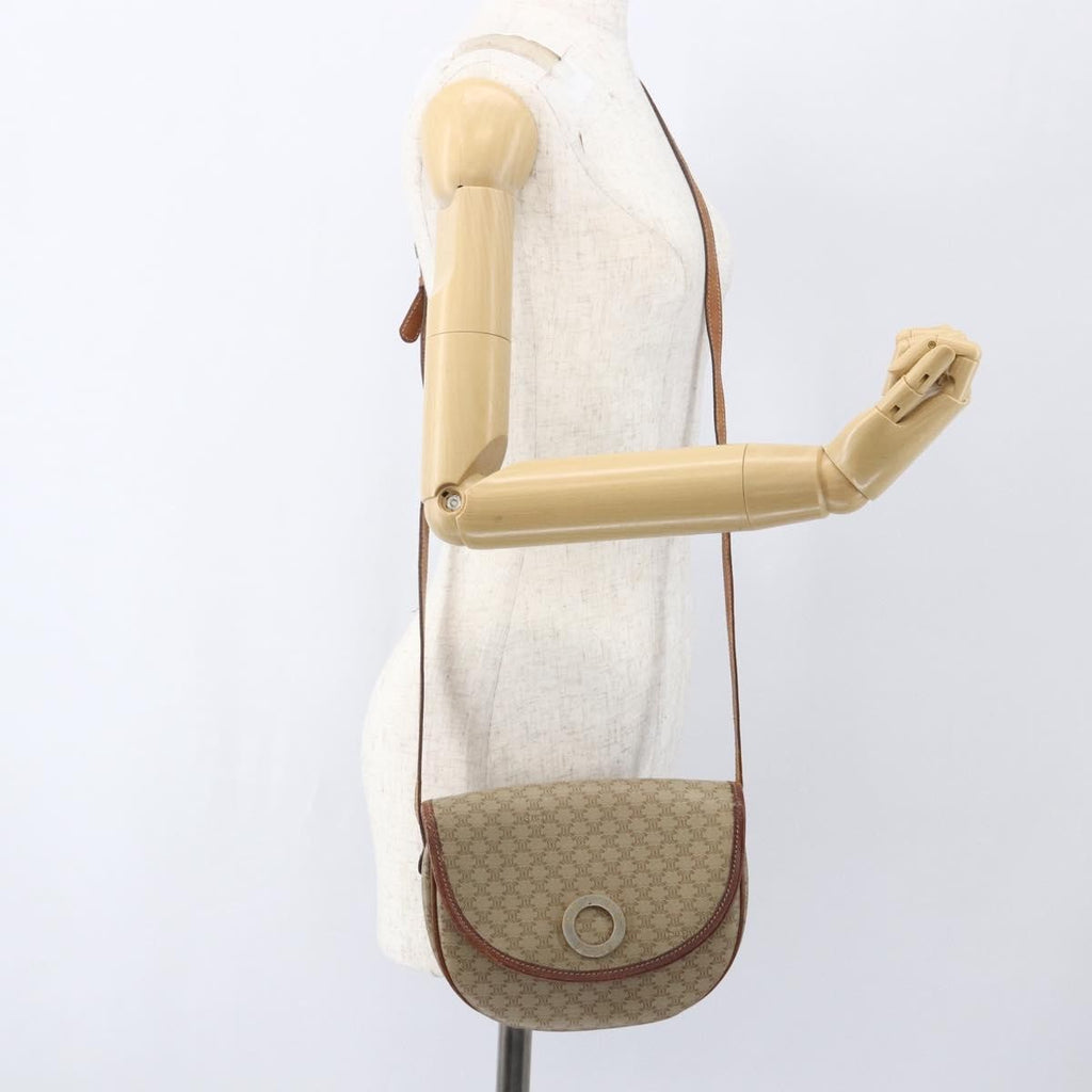 Celine Vintage Macadam Circle Logo Shoulder Bag Canvas And Leather Beige Canvas Shoulder Bag Bag