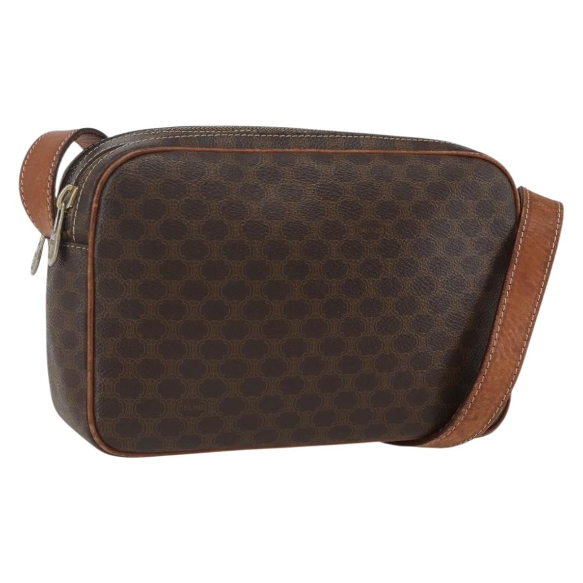 Celine Vintage Macadam Shoulder Bag Canvas Brown Canvas Shoulder Bag Bag