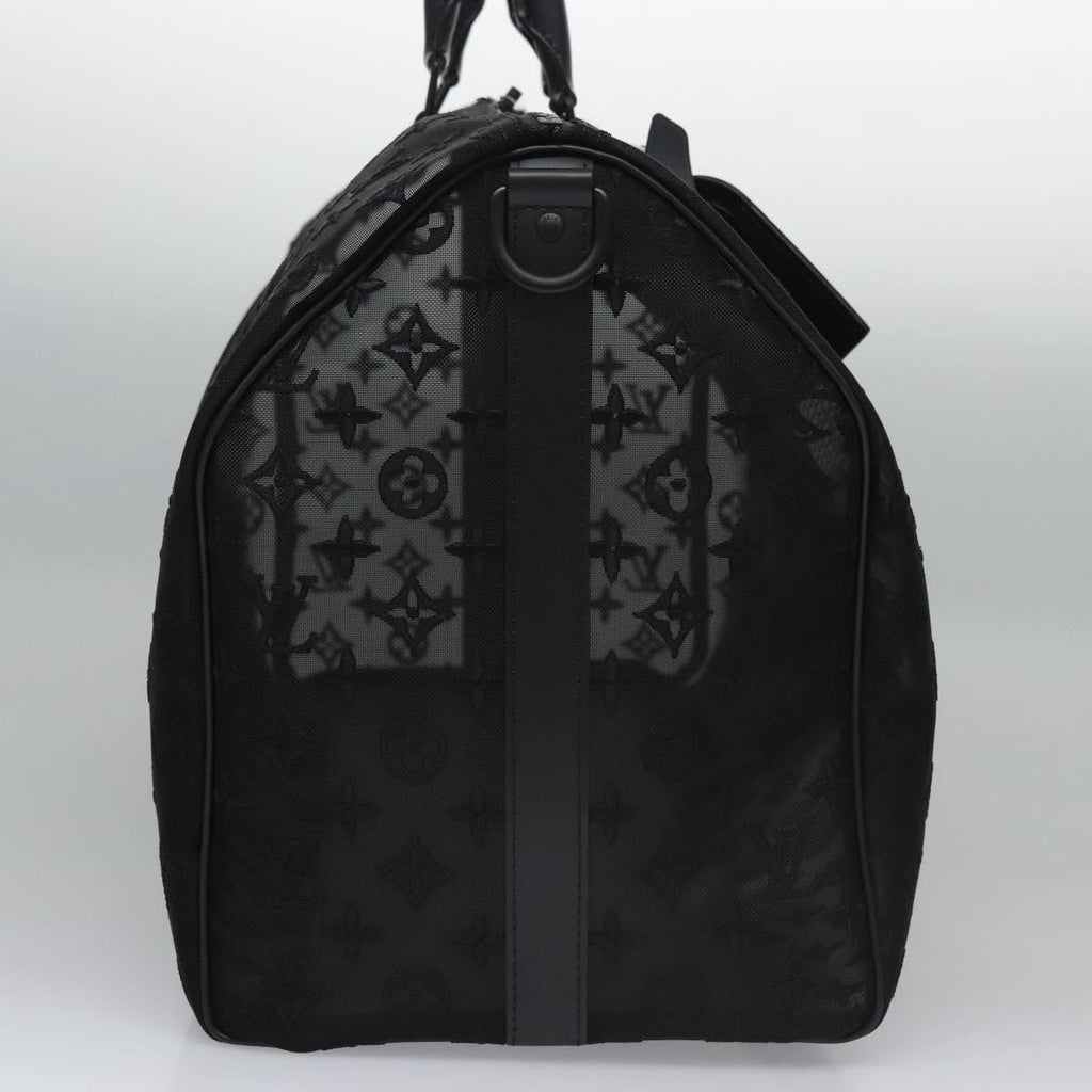 Louis Vuitton Keepall Bandouliere Bag Monogram See Through Mesh Black Nylon Travel Bag