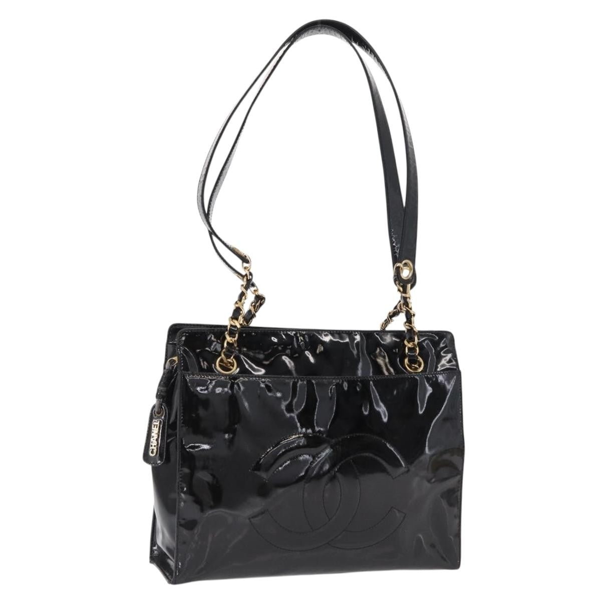 Chanel Vintage Timeless Chain Shoulder Bag Patent Black Patent_Leather Shoulder Bag Bag