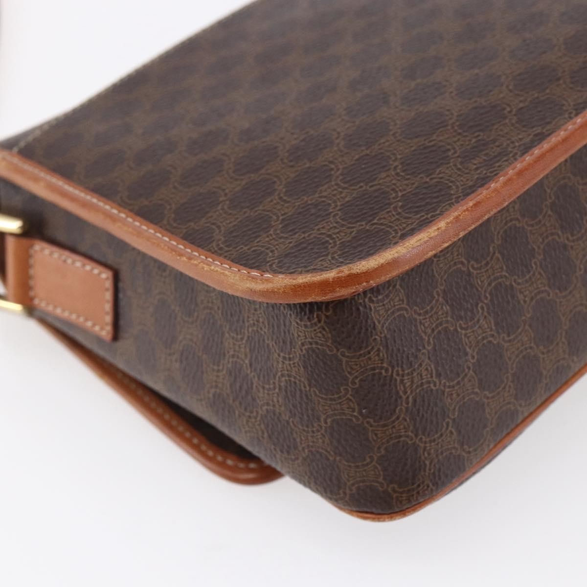 Celine Vintage Macadam Circle Logo Shoulder Bag Canvas And Leather Brown Canvas Shoulder Bag Bag