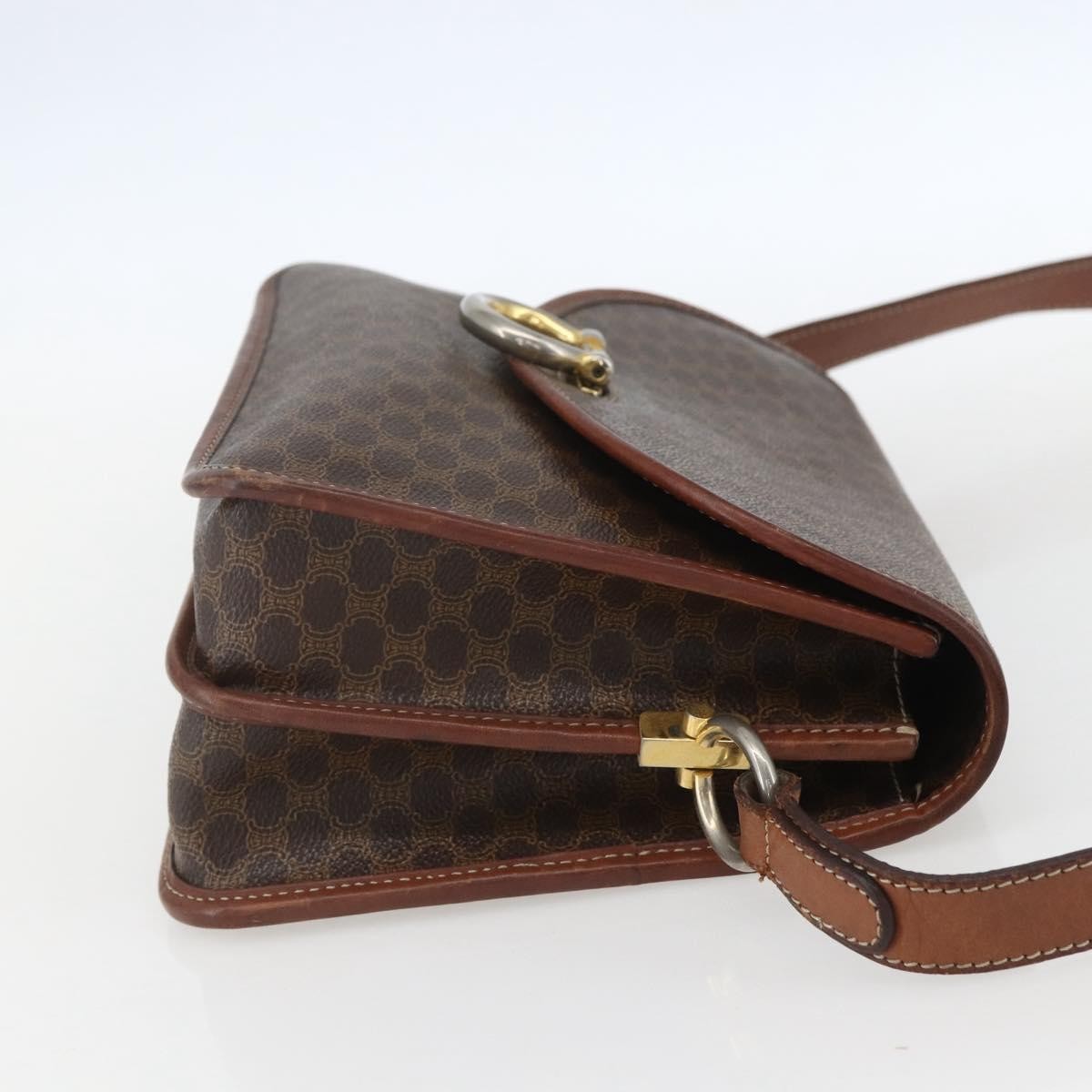 Celine Vintage Macadam Shoulder Bag Canvas Brown Canvas Shoulder Bag Bag