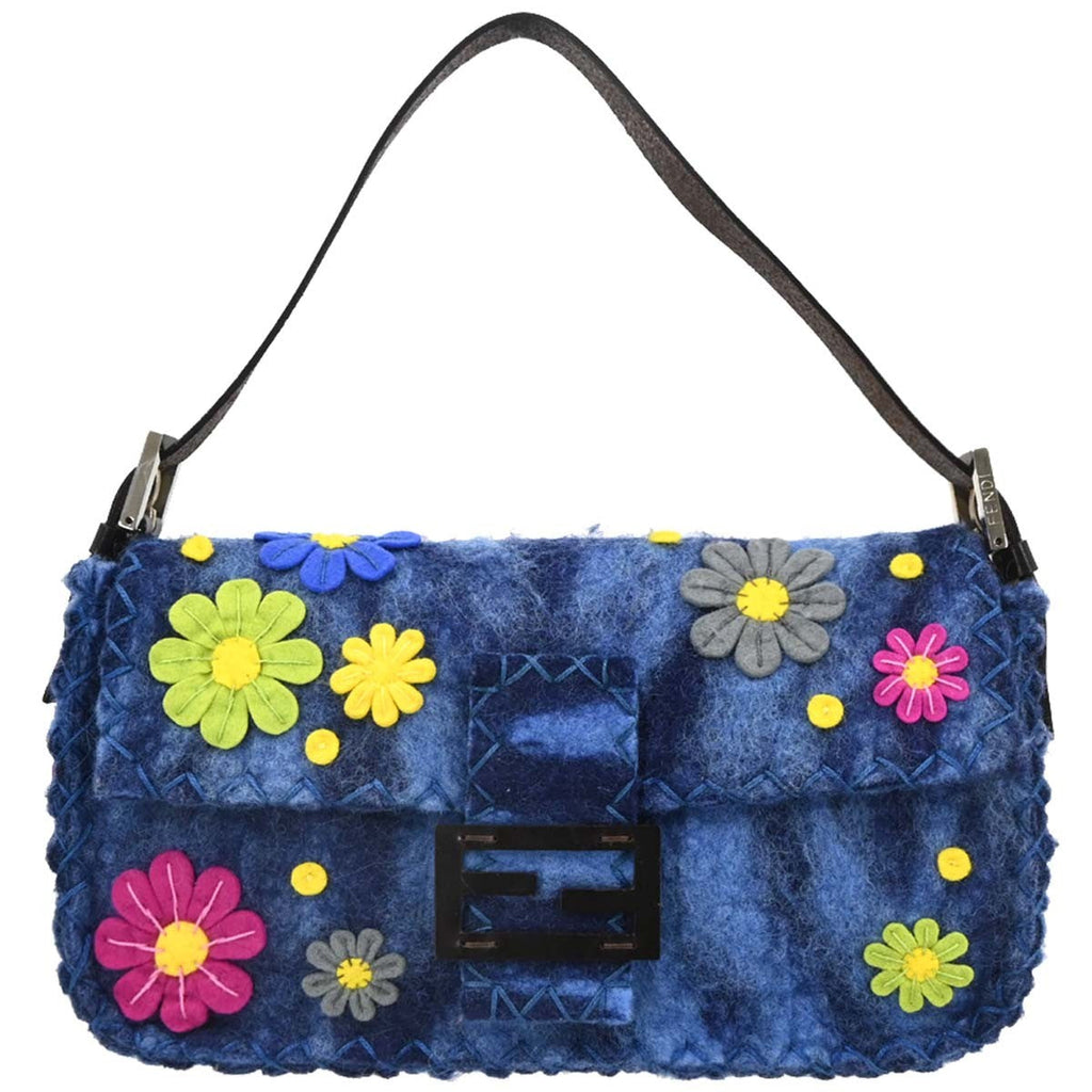 Fendi Baguette Bag Patent Blue Felt,Leather Handbag