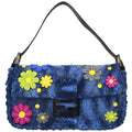 Fendi Baguette Bag Patent Blue Felt,Leather Handbag