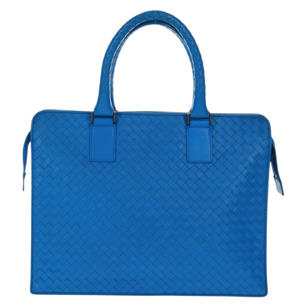 Bottega Veneta Top Zip Briefcase Intrecciato Nappa Blue Leather Briefcase Bag