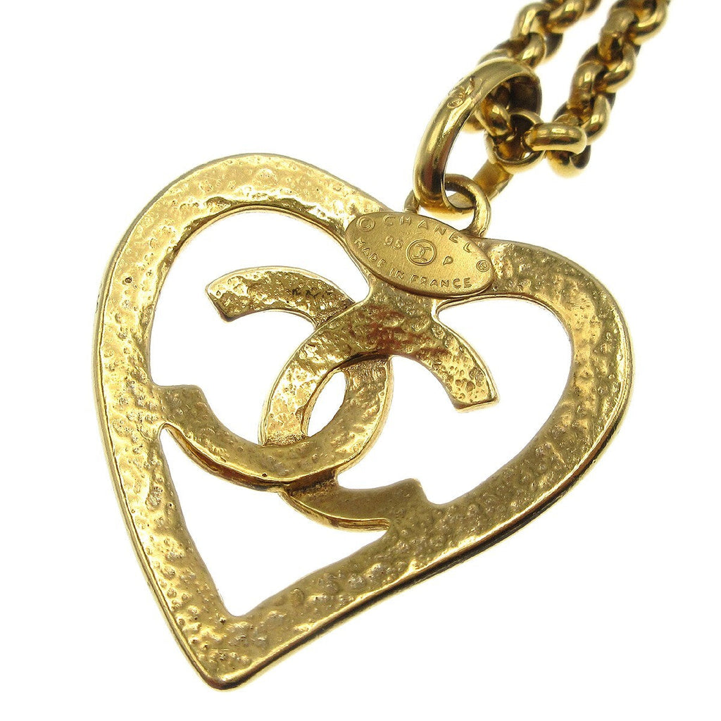 Chanel Cc Heart Pendant Necklace Metal Gold Gold_Plated Necklace Jewelry
