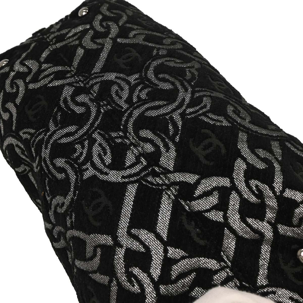 Chanel Vintage Zip Bowler Bag Printed Jacquard Black Cotton Shoulder Bag Bag