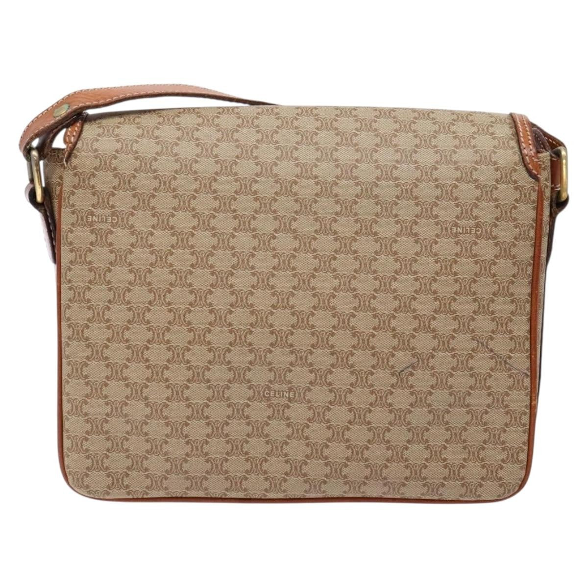 Celine Vintage Macadam Shoulder Bag Canvas And Leather Beige Canvas Bag