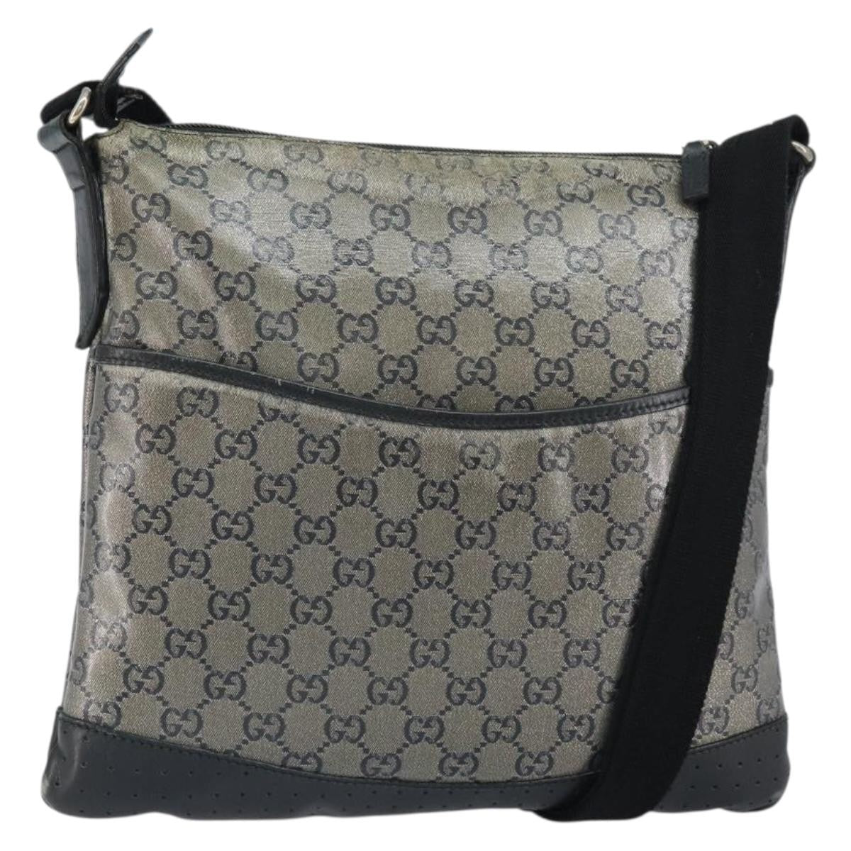 Gucci Zip Messenger Bag Gg Canvas With Perforated Leather Navy Canvas Shoulder Bag Bag (Pre-Owned)